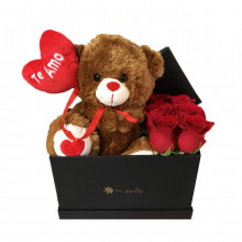 Box San Valentín  6 Rosas, Bombones y Peluche Oso Corazón